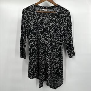Tianello Top Shirt Womens Large Black Tunic Art Stretch Burn‎ out Asymmetrical